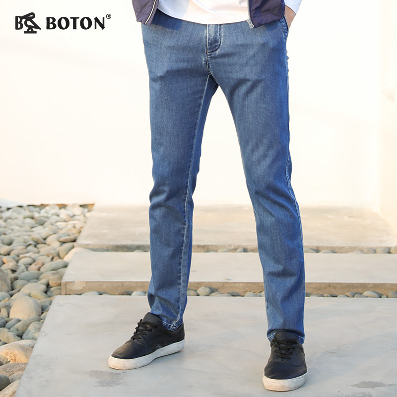 波顿/Boton2108夏季新款中青年斜袋透气柔软牛仔裤弹力直筒长裤子