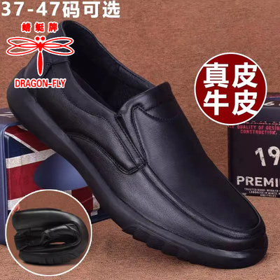 蜻蜓牌男鞋头层牛皮休闲皮鞋男