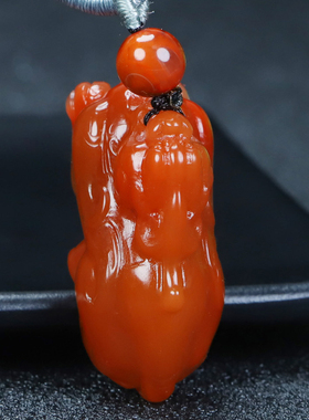 天然正品凉山南红玛瑙柿子红貔貅招财纳福吊坠原石挂件男女款P239