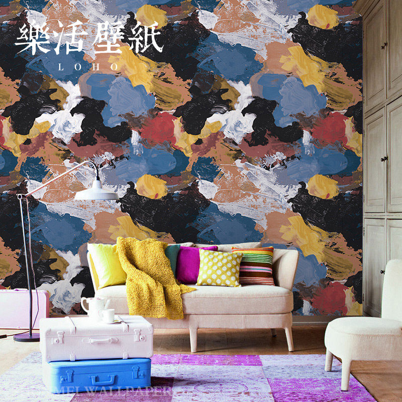 北欧风格手绘涂鸦油画艺术乌云壁纸家用个性创意服装店墙纸背景墙