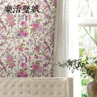 墙纸YORK田园大花中式 进口美国约克纯纸美式 花鸟卧室客厅背景壁纸