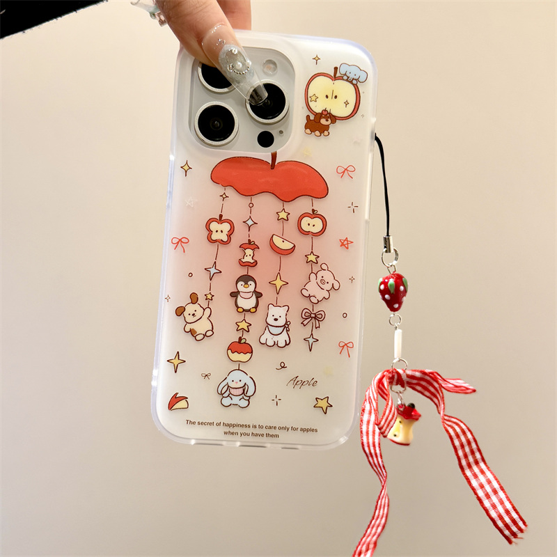 晕染粉旋转红苹果jellycat小动物挂件适用于iphone16promax苹果14手机壳15新款15pro女16双层13pm硅胶防摔套