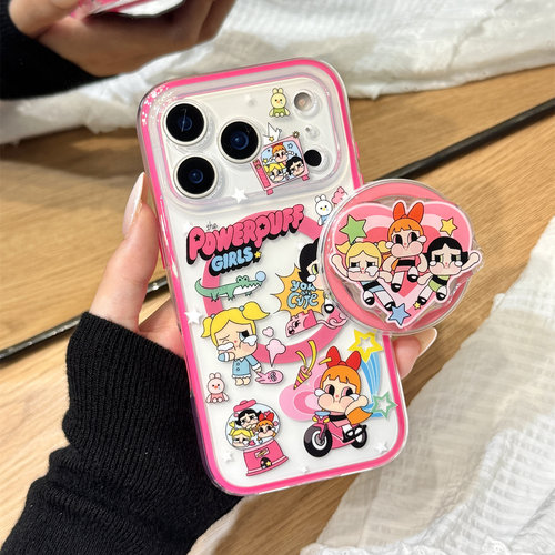 可爱卡通小女警哭泣女孩磁吸支架适用于iphone17promax苹果14二合一手机壳15新款16pro女13少女心17pm防摔套
