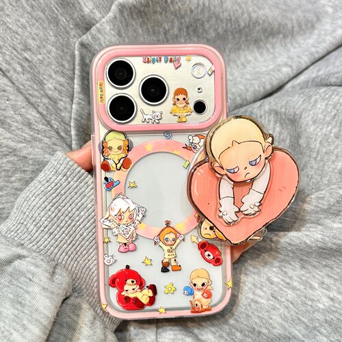 软萌可爱油画潮酷涂鸦爱心女孩磁吸支架适用于iphone17promax苹果14手机壳15新款16pro女13二合一17pm防摔套