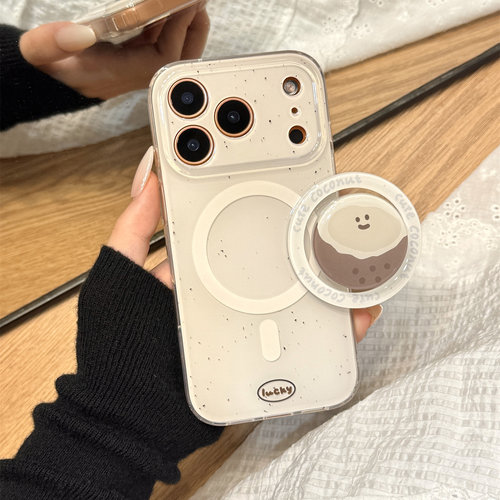 韩系ins泼墨油画可爱笑脸椰子蛋磁吸支架适用于iphone17promax苹果14手机壳15新款16pro女13硅胶17pm防摔软壳