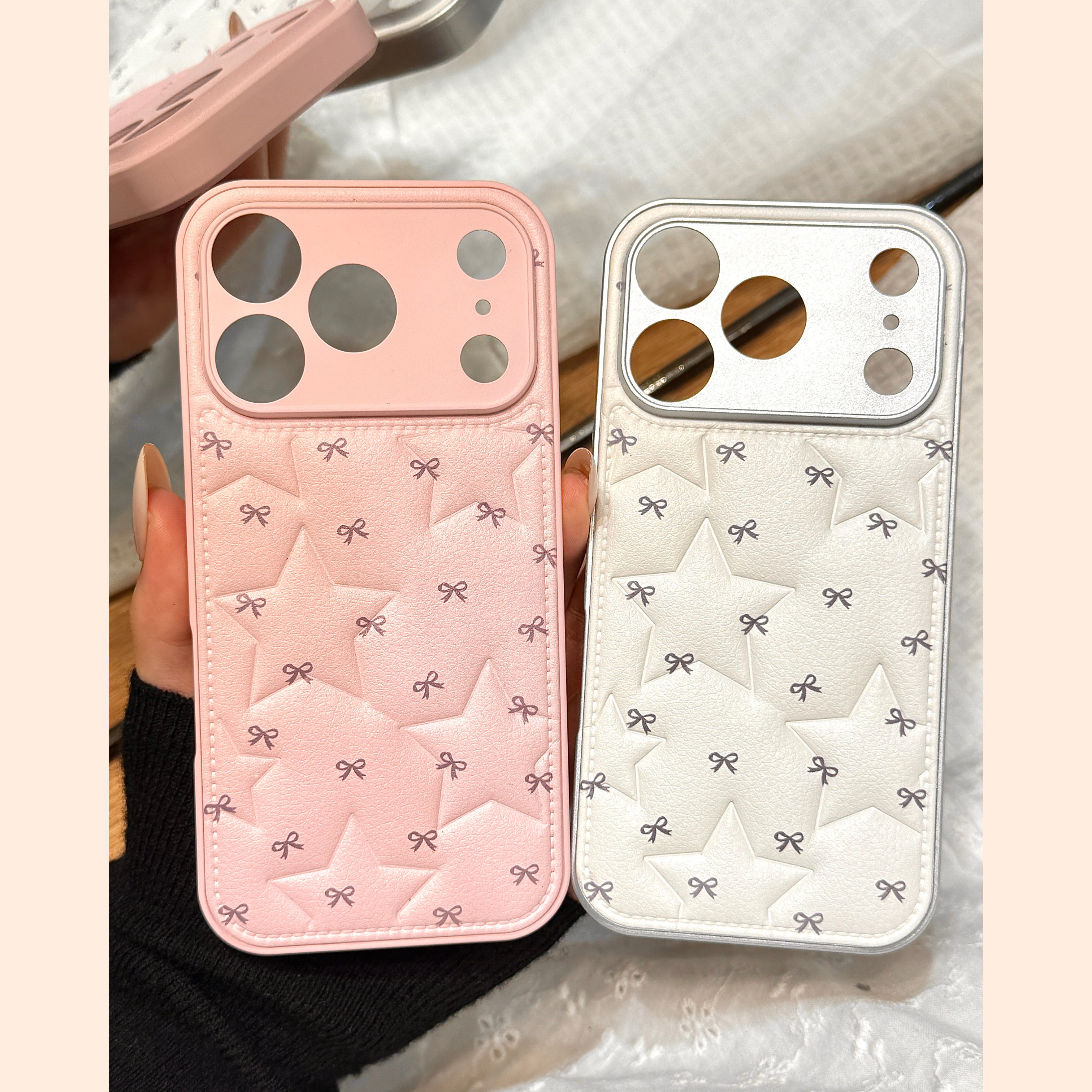 高级感简约风秋冬皮质星星蝴蝶结适用于iphone17promax