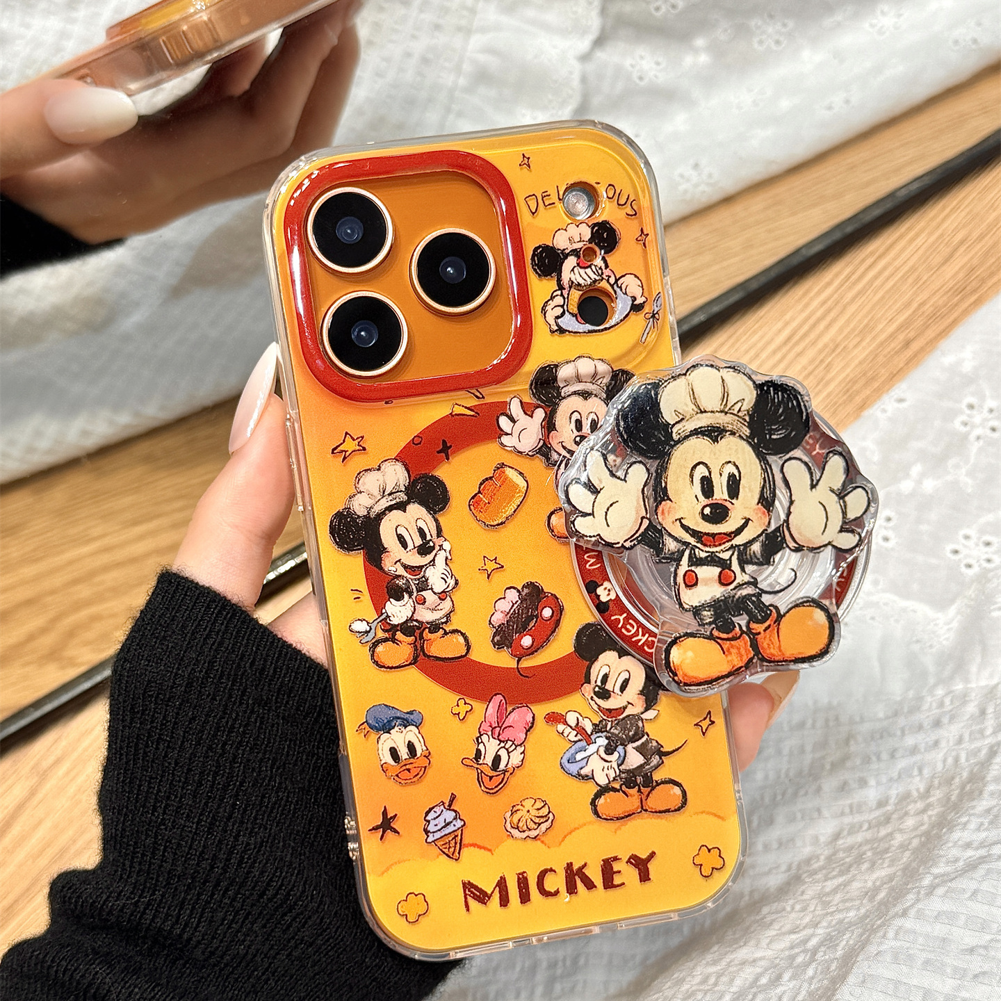 可爱动漫涂鸦厨师米奇小伙伴磁吸支架适用于iphone17promax苹果14手机壳15新款16pro女13双层17pm硅胶防摔套