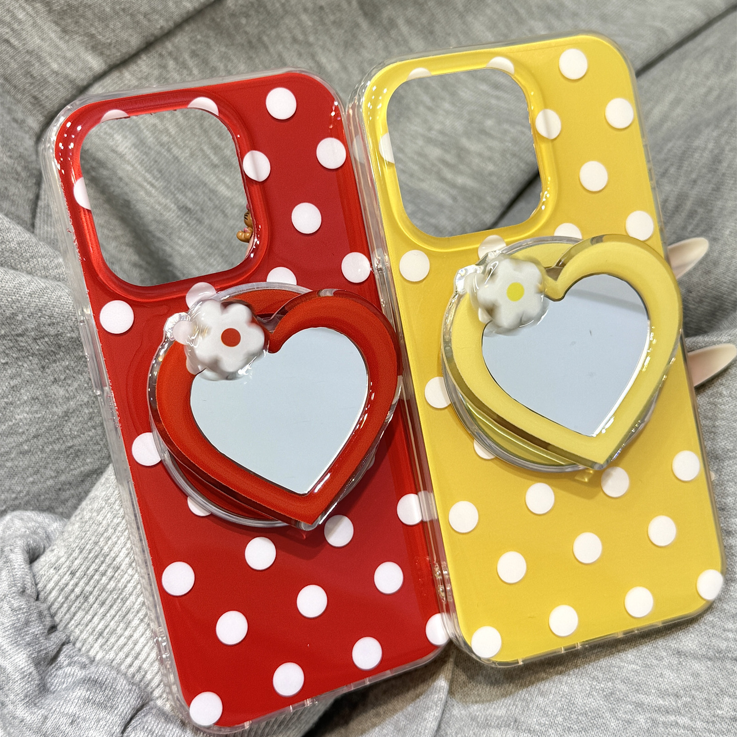 简约风波点旋转花朵爱心镜子磁吸支架适用于iphone16promax苹果14手机壳15新款15pro女16情侣13pm硅胶防摔套