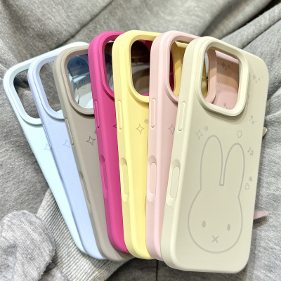 磨砂液态硅胶纯色可爱线条米菲兔适用于iphone17promax苹果14手机壳15新款16pro女12少女心13pm情侣防摔软壳