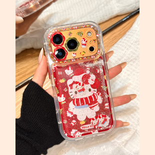 可爱圣诞围巾kitty猫滑片闪粉流沙壳适用于iphone17promax苹果14手机壳15新款16pro女13少女心17pm硅胶防摔套