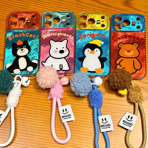 拼色锡纸纹可爱jellycat小动物手拎挂绳适用于iphone17promax苹果14手机壳15新款16pro女13情侣17pm硅胶防摔