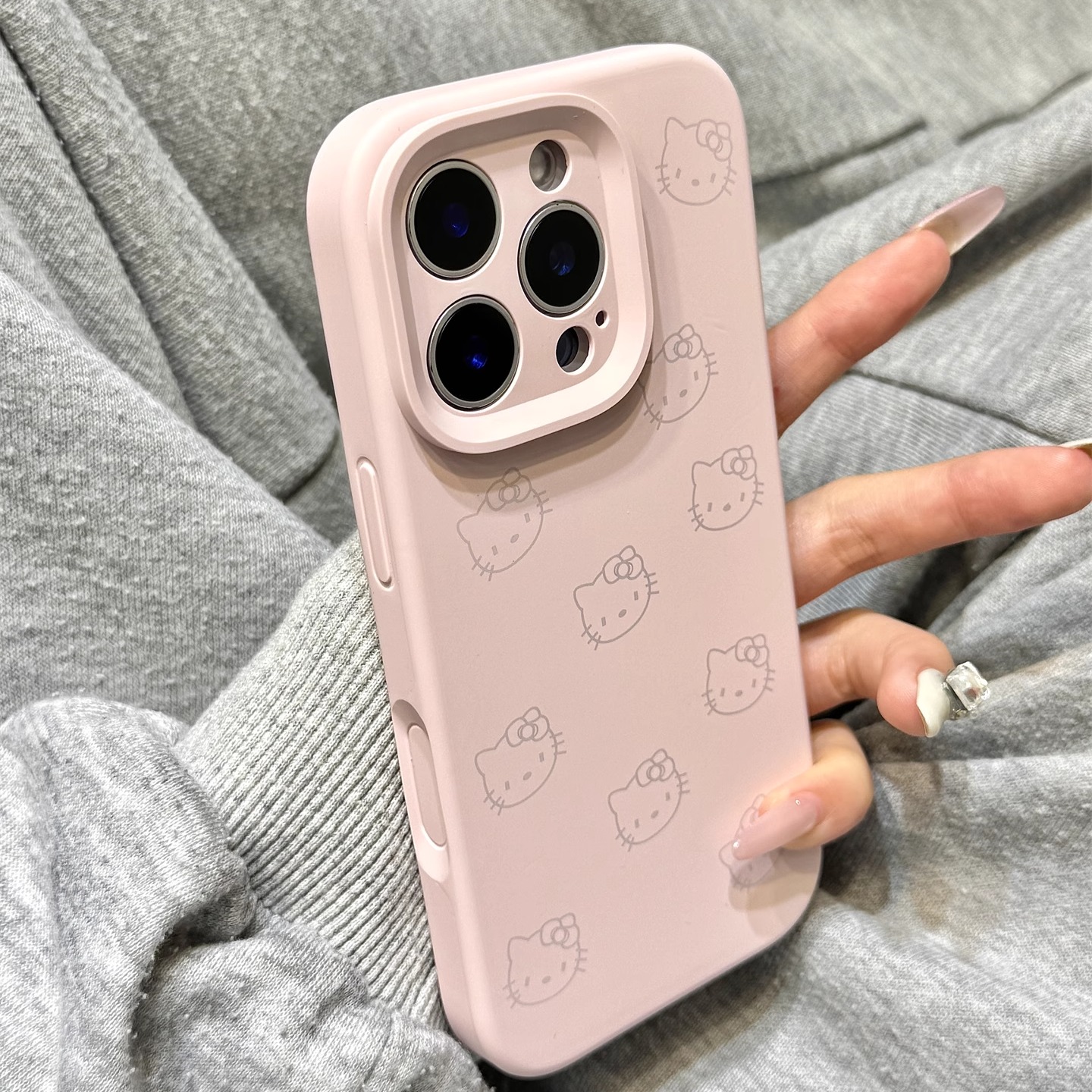 灰粉色线条kitty猫液态硅胶适用于iphone17promax苹果14手机壳15新款16pro女13少女心17Air全包创意防摔软壳