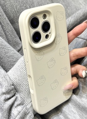 古董白色线条kitty猫液态硅胶适用于iphone17promax苹果14手机壳15新款16pro女13少女心17Air全包创意防摔套