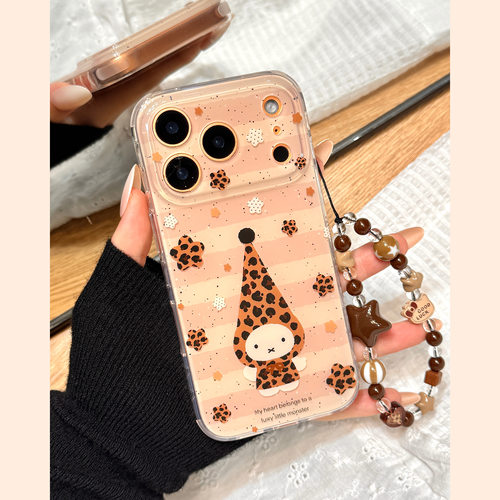 条纹泼墨豹纹花朵高帽米菲兔链条适用于iphone17promax苹果14手机壳15新款16pro女13少女心17pm硅胶防摔软壳