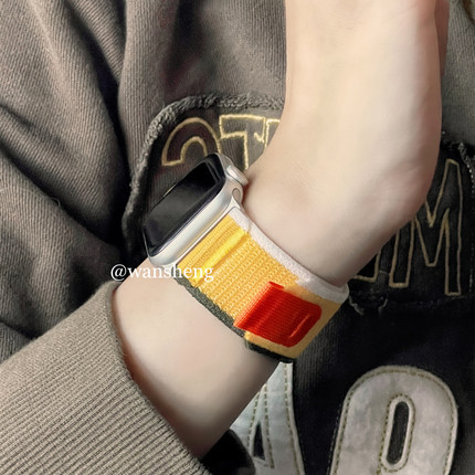 玩胜 适用苹果手表iwatch9单圈编织尼龙回环式表带s8/7代applewatch野径49Ultra44/41男女SE舒适运动s9潮45mm