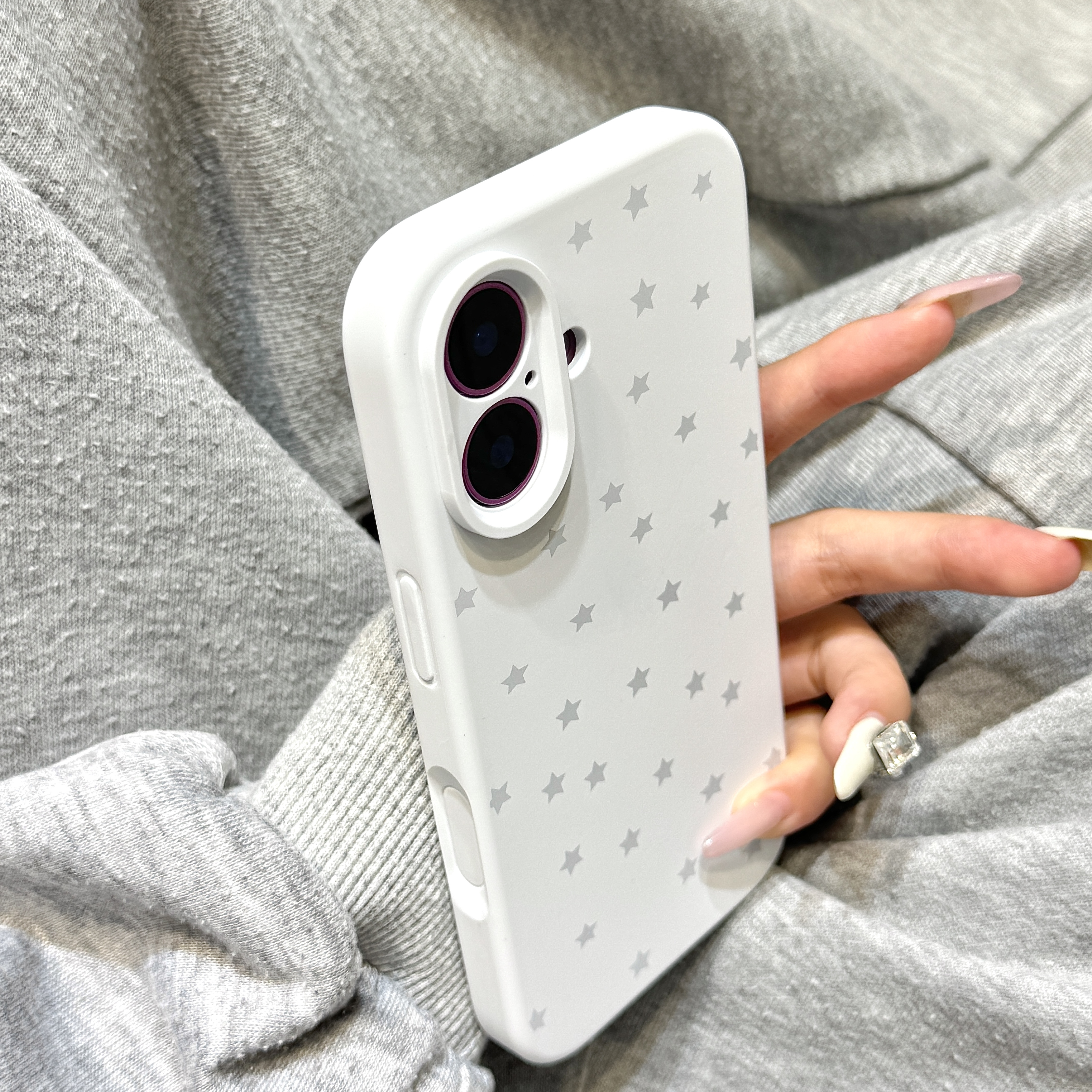 简约风磨砂液态硅胶满屏灰色星星适用于iphone17promax苹果14手机壳15新款16pro女13少女心17Air全包防防摔套