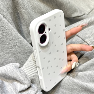 简约风磨砂液态硅胶满屏灰色星星适用于iphone17promax苹果14手机壳15新款 16pro女13少女心17Air全包防防摔套