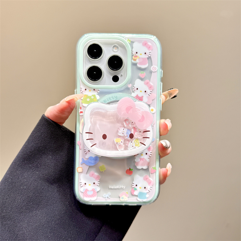 可爱围边水果kitty猫摇摇乐磁吸支架适用于iphone16promax苹果14手机壳15新款15pro女16二合一13pm硅胶防摔套