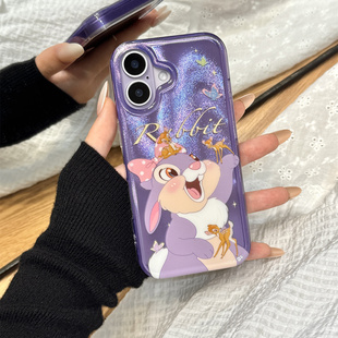 少女心粉色紫色油画桑普兔小鹿适用于iphone17promax苹果14手机壳15新款16pro女13少女心17pm双层硅胶防摔套