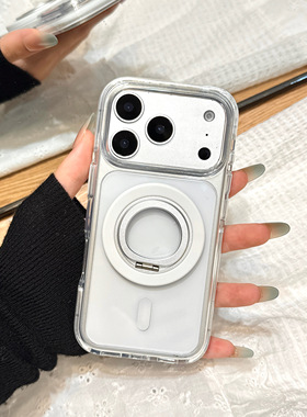简约风白色防摔条360旋转磁吸支架适用于iphone17promax苹果14手机壳15新款16pro女13高级感17pm硅胶防摔软壳