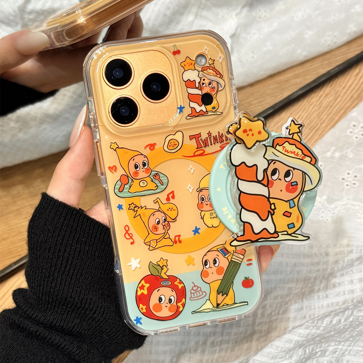 可爱油画蜡烛星星男孩旋转磁吸支架适用于iphone17promax苹果14手机壳15新款16pro女13双层17pm硅胶防摔软壳