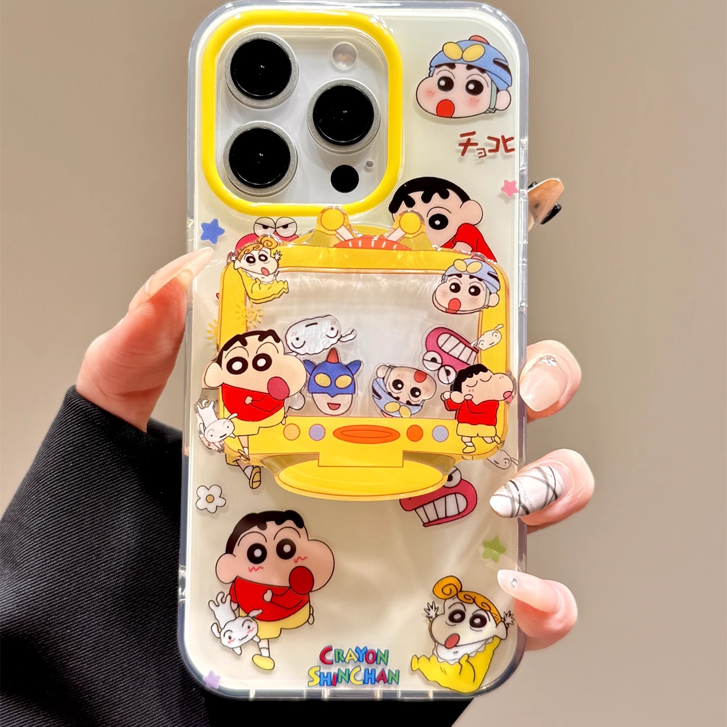 可爱油画蜡笔小新游戏机摇摇乐磁吸支架适用于iphone16promax苹果14手机壳15新款15pro女16硅胶13pm防摔软壳