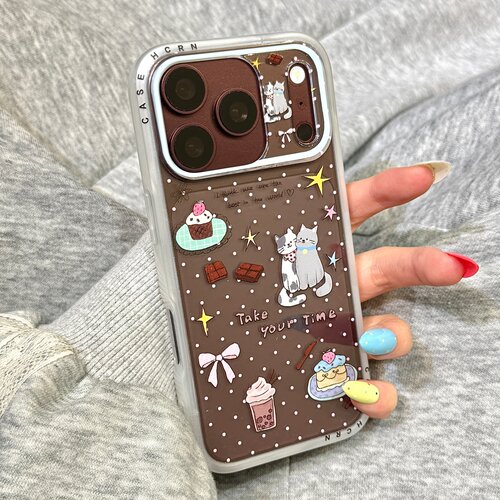 韩系ins极简风波点巧克力甜品蛋糕猫咪适用于iphone18promax苹果17手机壳15新款16pro女17pm亚克力防摔保护套