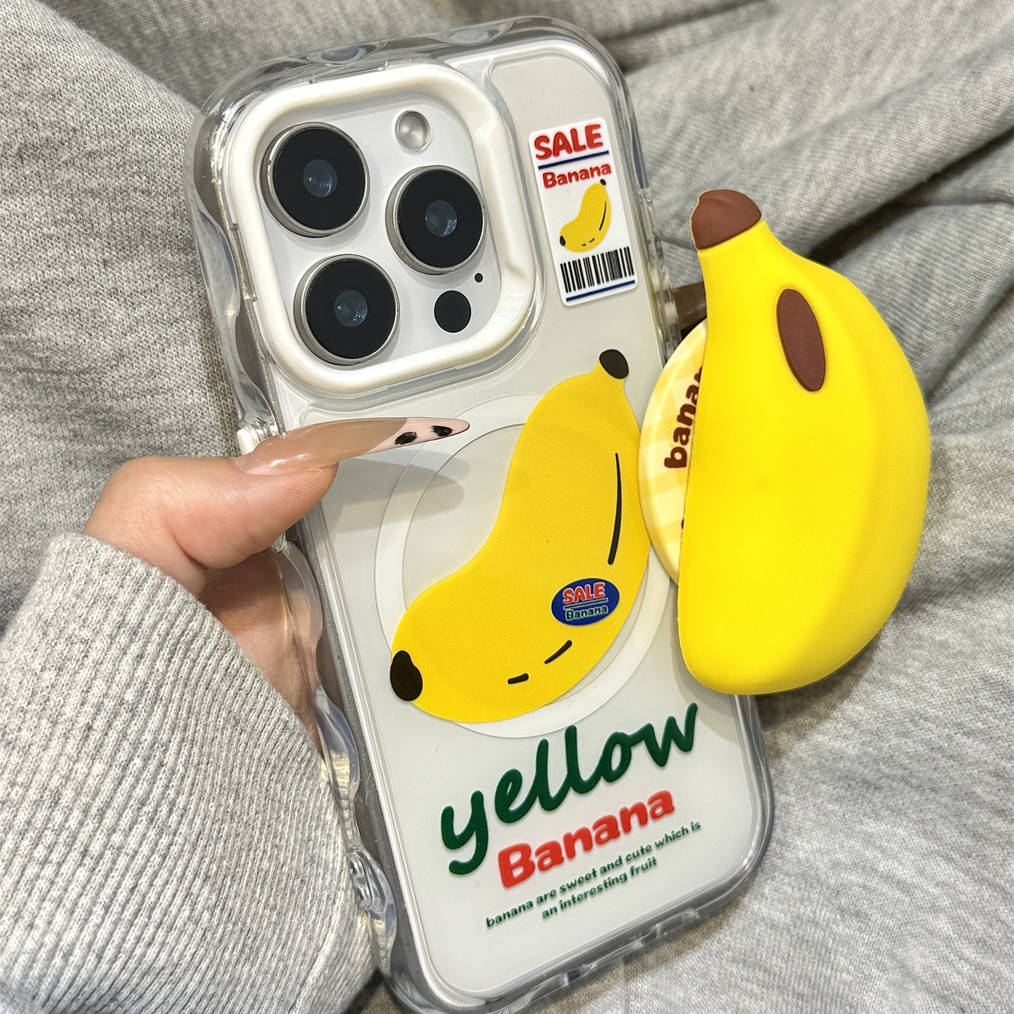 夏日小清新油画香蕉立体磁吸支架用于iphone16promax苹果14手机壳15新款15pro女16少女心13pm双层硅胶防摔套