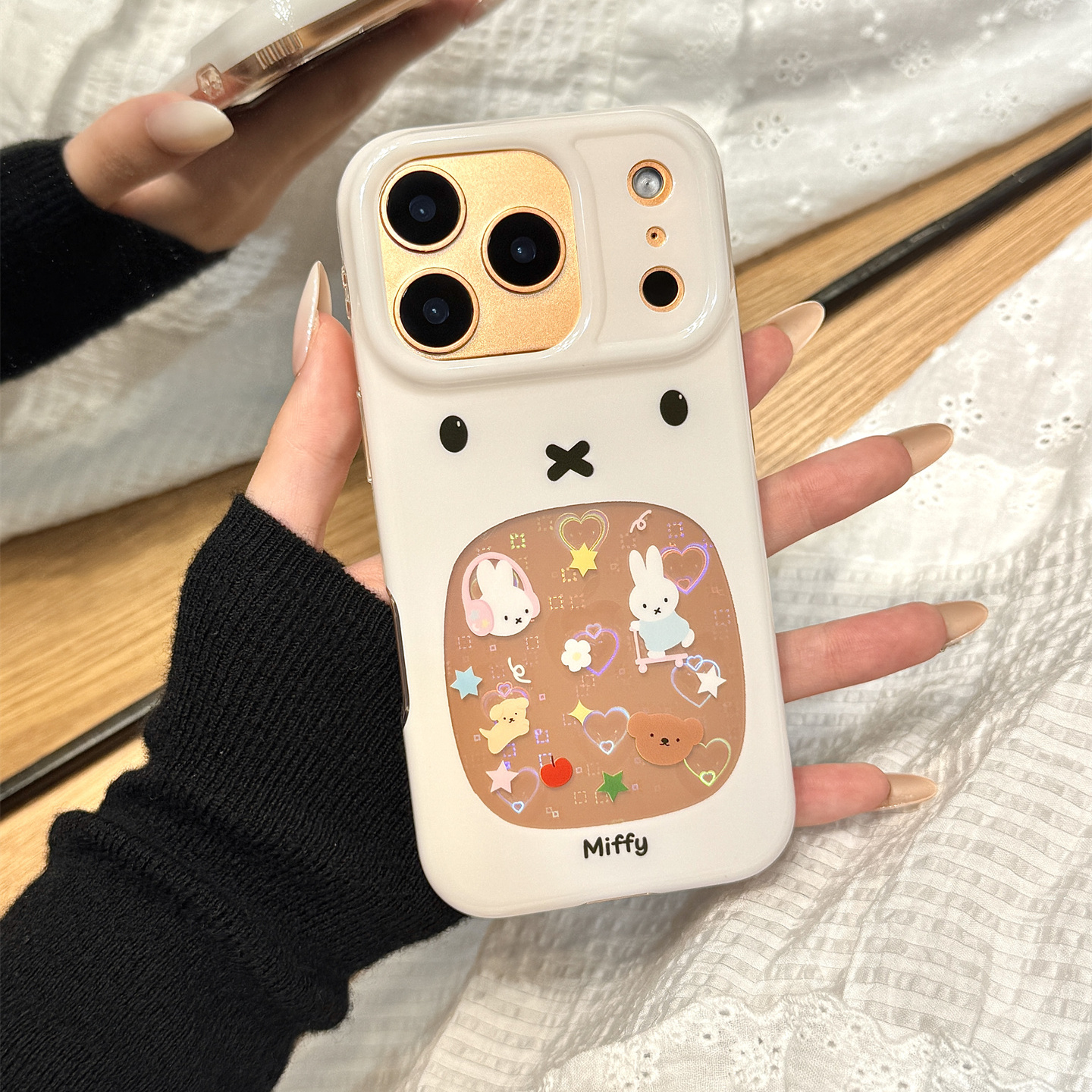 镂空镭射爱心米菲兔小动物适用于iphone17promax苹果14手机壳15新款16pro女13少女心17pm双层硅胶创意防摔套