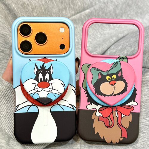 可爱油画路西法傻大猫磁吸支架适用于iphone17promax苹果17手机壳15新款16pro女17pm二合一菲林壳情侣防摔套