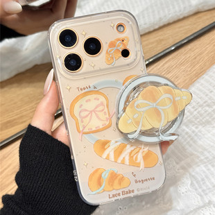 可爱油画碱水结面包蝴蝶结牛角包磁吸支架适用于iphone17promax苹果14手机壳15新款16pro女13硅胶17pm防摔套