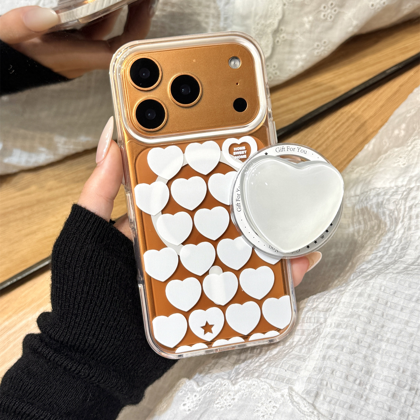 少女心奶呼呼油画白色爱心磁吸支架适用于iphone17promax苹果14手机壳15新款16pro女13亚克力17pm硅胶防摔套