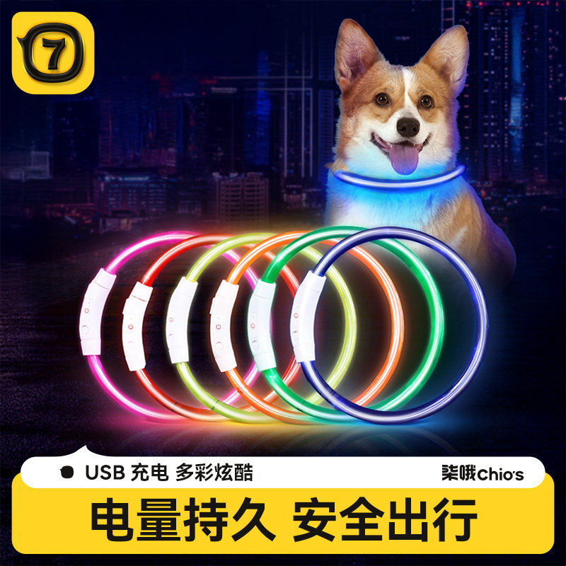 狗狗发光狗项圈宠物夜光遛狗灯狗圈颈圈夜间大型犬小型犬发亮充电