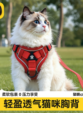 猫咪牵引绳防挣脱外出专用背心式溜猫绳子胸背带可调节宠物遛猫绳
