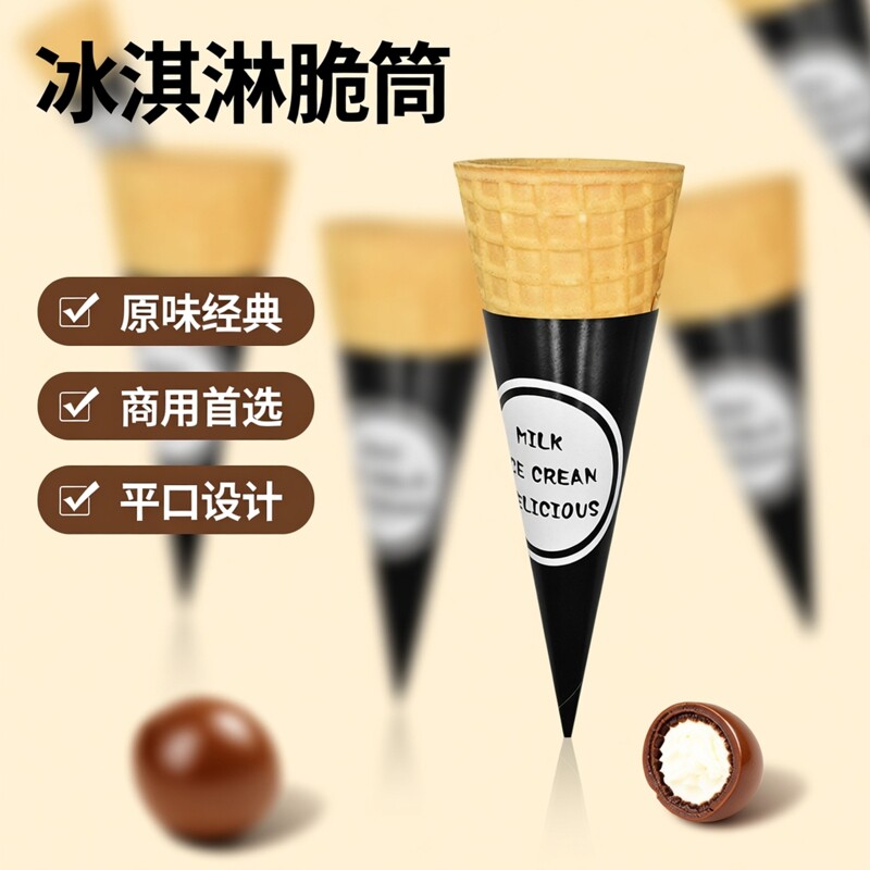 23度商用原味平口冰淇淋脆筒冰激凌脆皮蛋筒皮华夫脆卷400个包邮