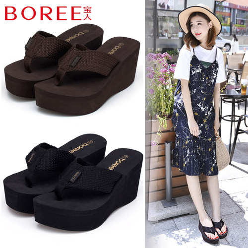 时尚风海边百搭松糕厚底人字拖