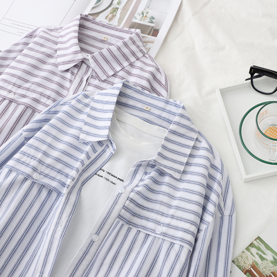 宽松韩版长袖纯棉拼接大口袋