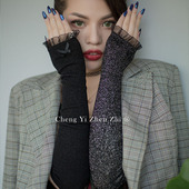 护肘手臂套袖 子长款 套蝴蝶结蕾丝花朵纯棉假袖 秋冬银丝保暖露指袖