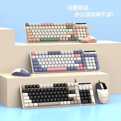 Wired keyboard and mouse set, mechanical touch, color blocki