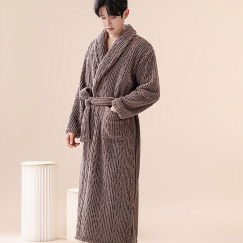 Bathrobe for men, coral fleece, winter youth, adult sleepwea