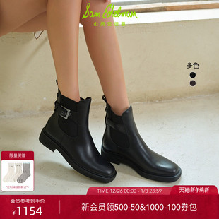 SAM 牛皮带扣复古切尔西短靴黑女NADIYA EDELMAN山姆爱德曼25冬季