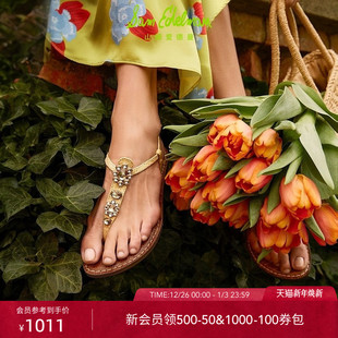 RAY GIGI SAM EDELMAN山姆爱德曼2025夏水钻金币夹趾人字拖凉鞋