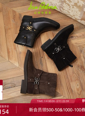 SAM EDELMAN山姆爱德曼冬季新品低帮骑士靴粗跟方头短靴女NARRA