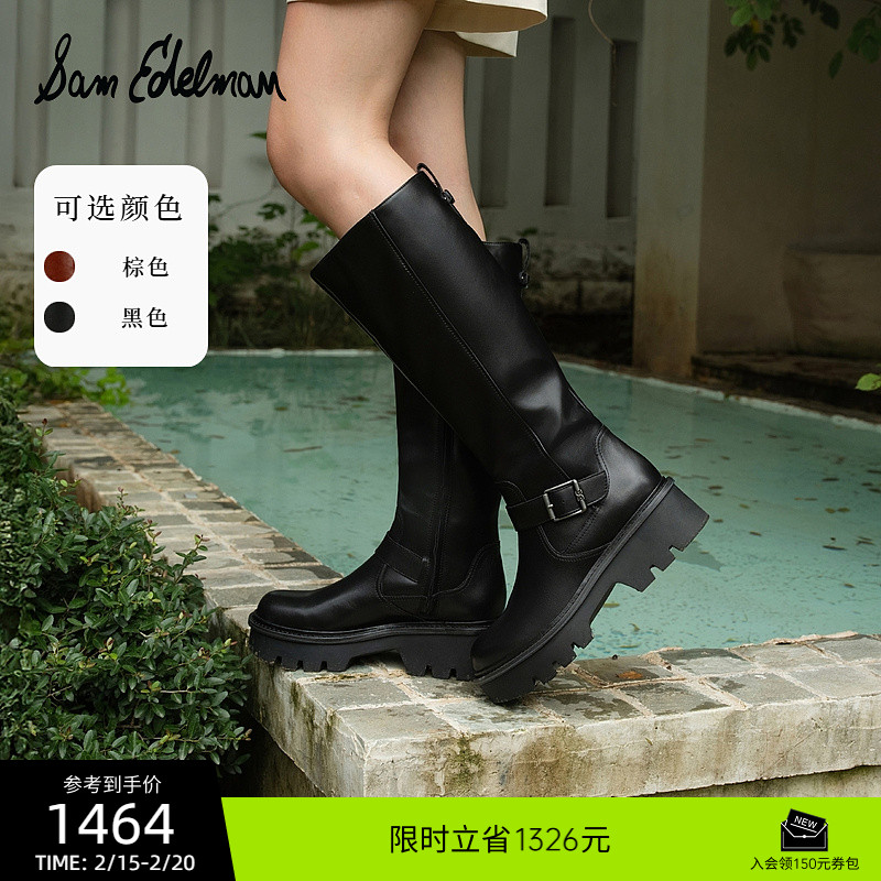 SAM EDELMAN2024秋冬新长筒复古饰扣厚底增高小个子骑士靴CARTER