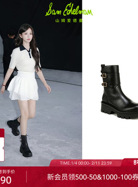 虞书欣同款SAM EDELMAN山姆爱德曼冬季黑圆头牛皮骑士女靴CECILY