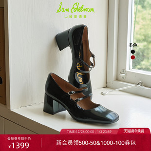 SARAH 跨年红色单鞋 SAM EDELMAN山姆爱德曼25新双带高粗跟玛丽珍鞋