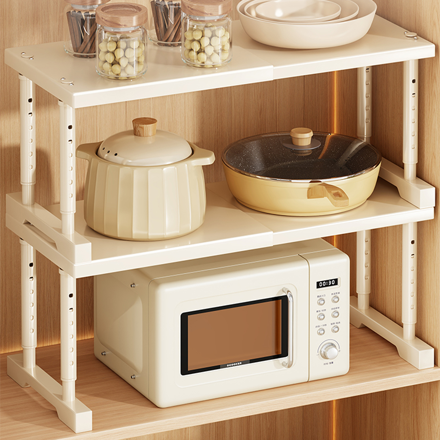 锅架调料碗碟架可伸缩收纳分层架