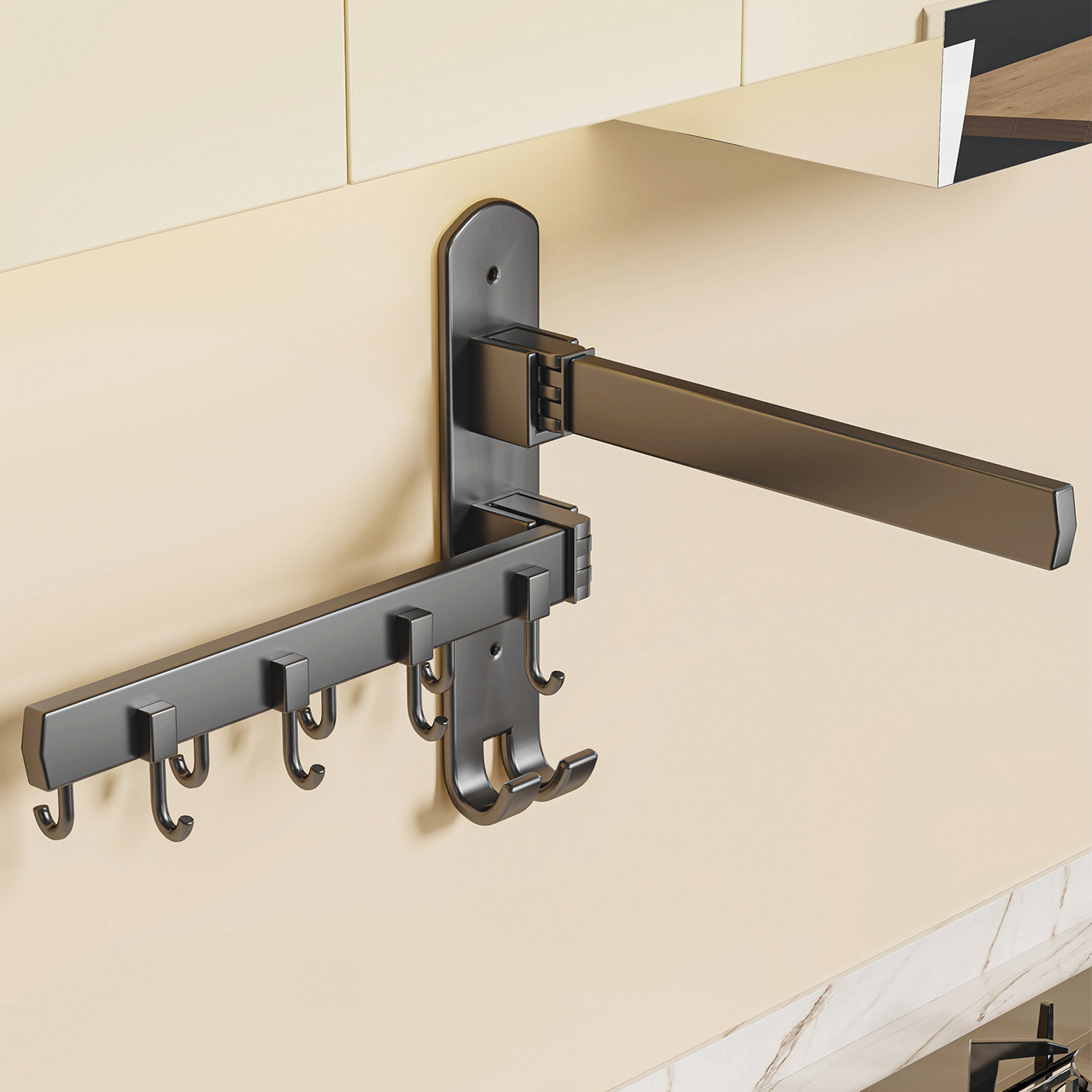 厨房挂杆多功能折叠厨具铲子收纳架子墙面免打孔锅铲勺子放置排钩,厨房/烹饪用具,厨房置物架/置物柜/角架,淘宝优惠券,粉丝福利购,淘宝优惠卷