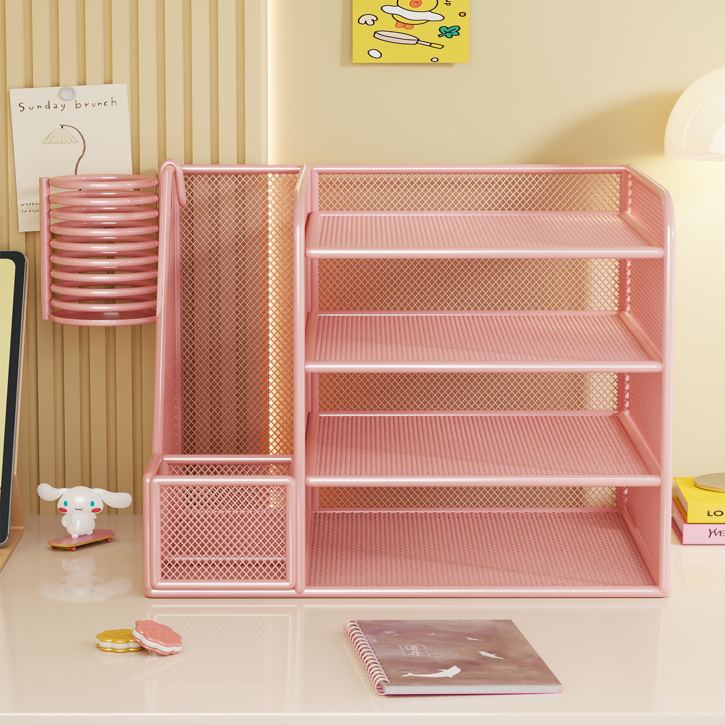 文件置物架学生学习书本文具用品整理收纳盒书立架大容量多层文件框学类分科置物架办公室桌面金属A4资料架