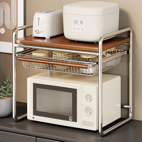 厨房微波炉置物架可抽拉篮
